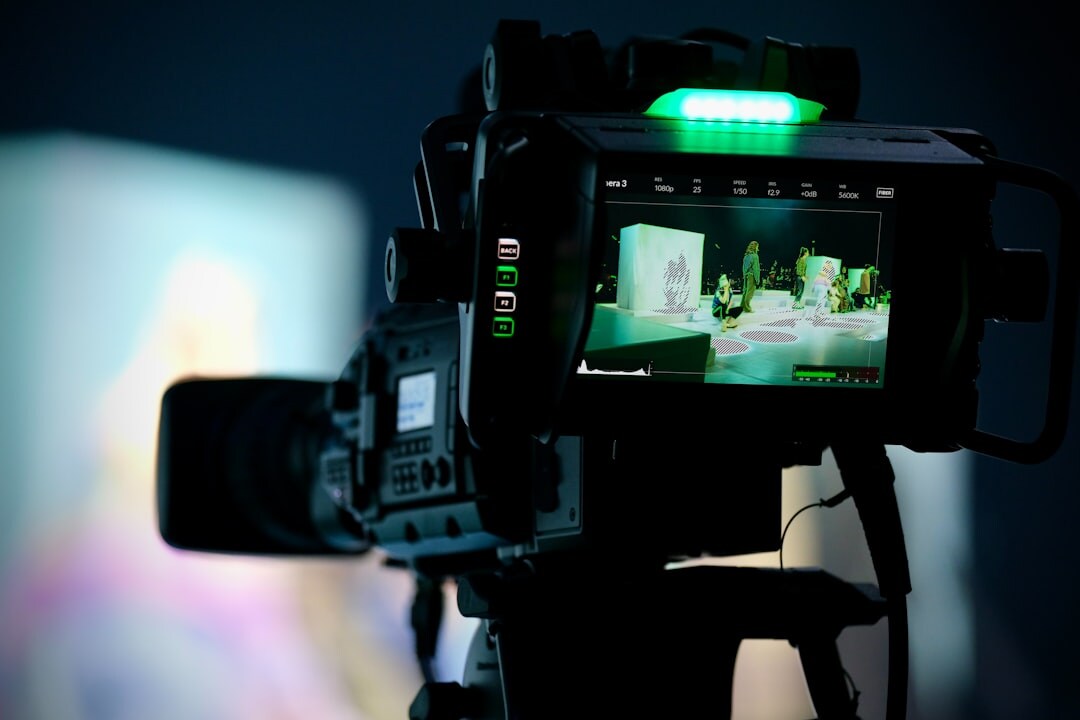 Vintage television studio with old cameras and bright stage lights